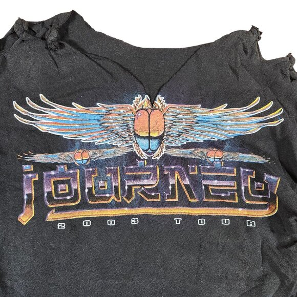 Journey 2003 Tour Custom Modified Knotted Black T-Shirt Styx REO Speed Wagon - Picture 2 of 8